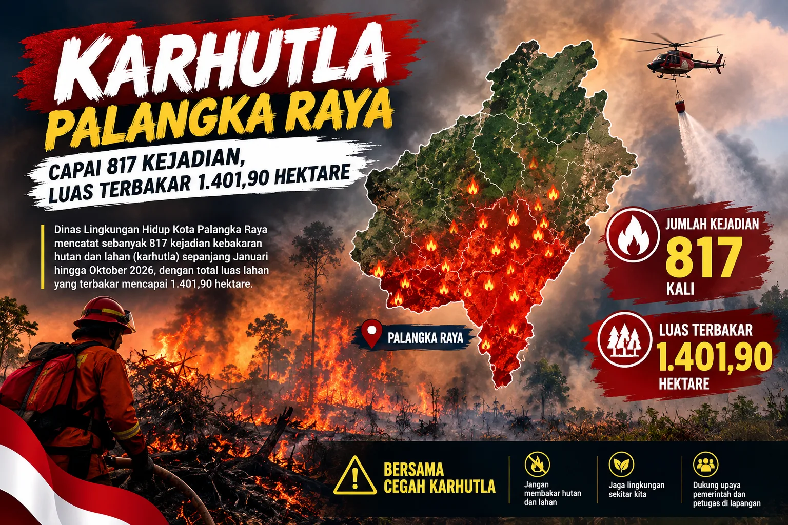 Karhutla Palangka Raya Capai 817 Kejadian, Luas Terbakar 1.401,90 Hektare