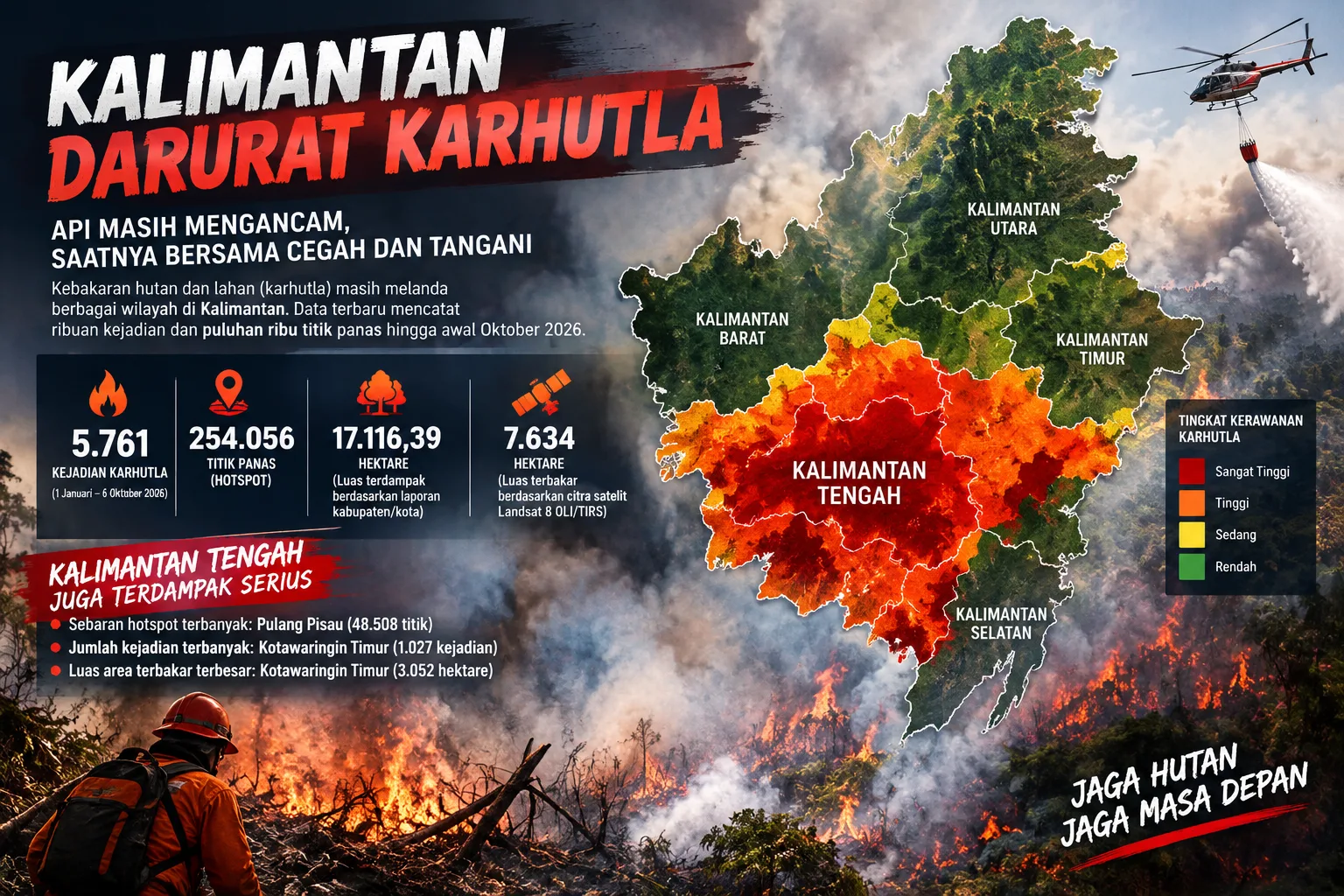 280 Hari Karhutla di Kalteng, 5.761 Kejadian Tercatat hingga Awal Oktober
