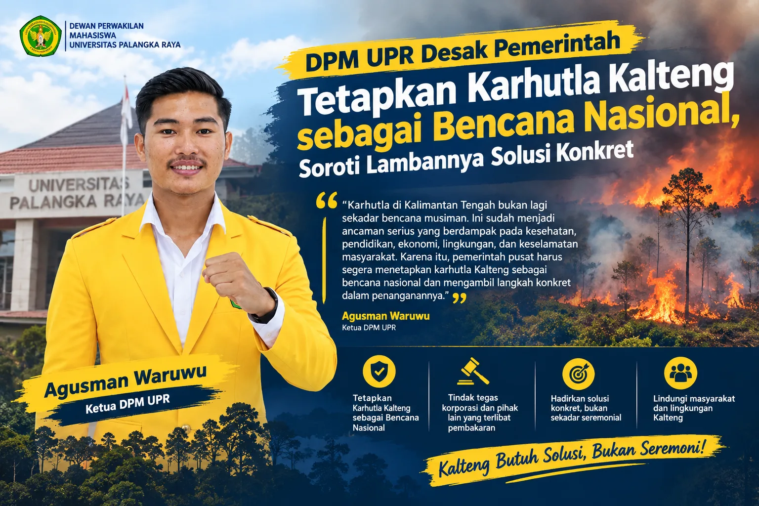 DPM UPR Desak Pemerintah Tetapkan Karhutla Kalteng sebagai Bencana Nasional, Soroti Lambannya Solusi Konkret