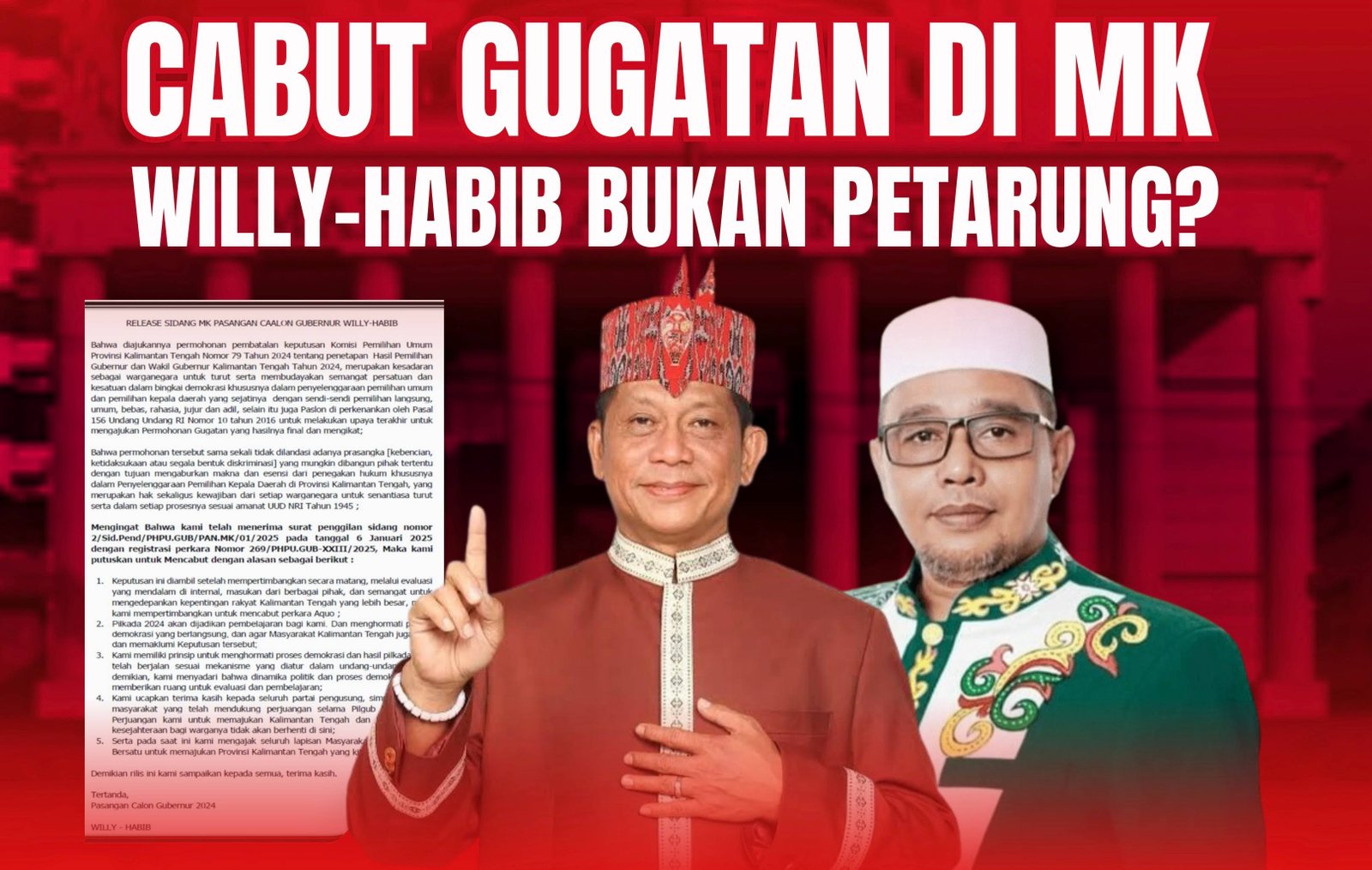 Cabut Gugatan Pilgub Kalteng di MK, Willy-Habib Bukan Petarung?