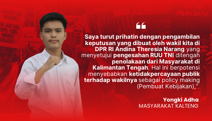 Masyarakat Ini Kecewa dengan Wakil Rakyat Dapil Kalteng Ikut Setujui Pengesahan RUU TNI