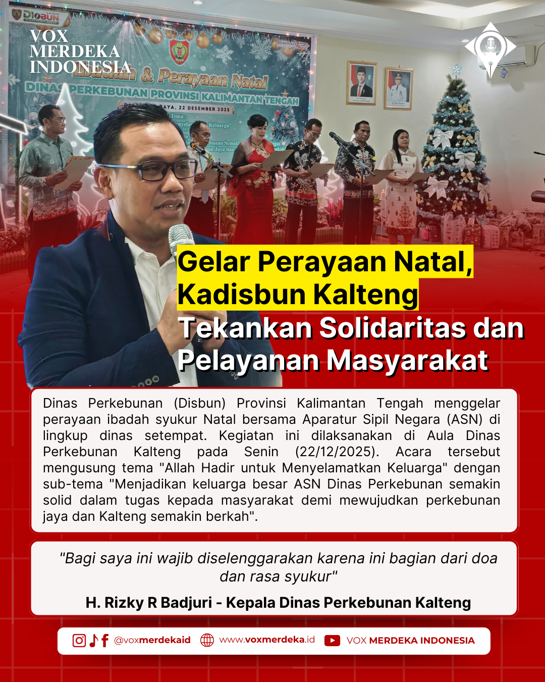 Gelar Perayaan Natal, Kadisbun Kalteng Tekankan Solidaritas dan Pelayanan Masyarakat