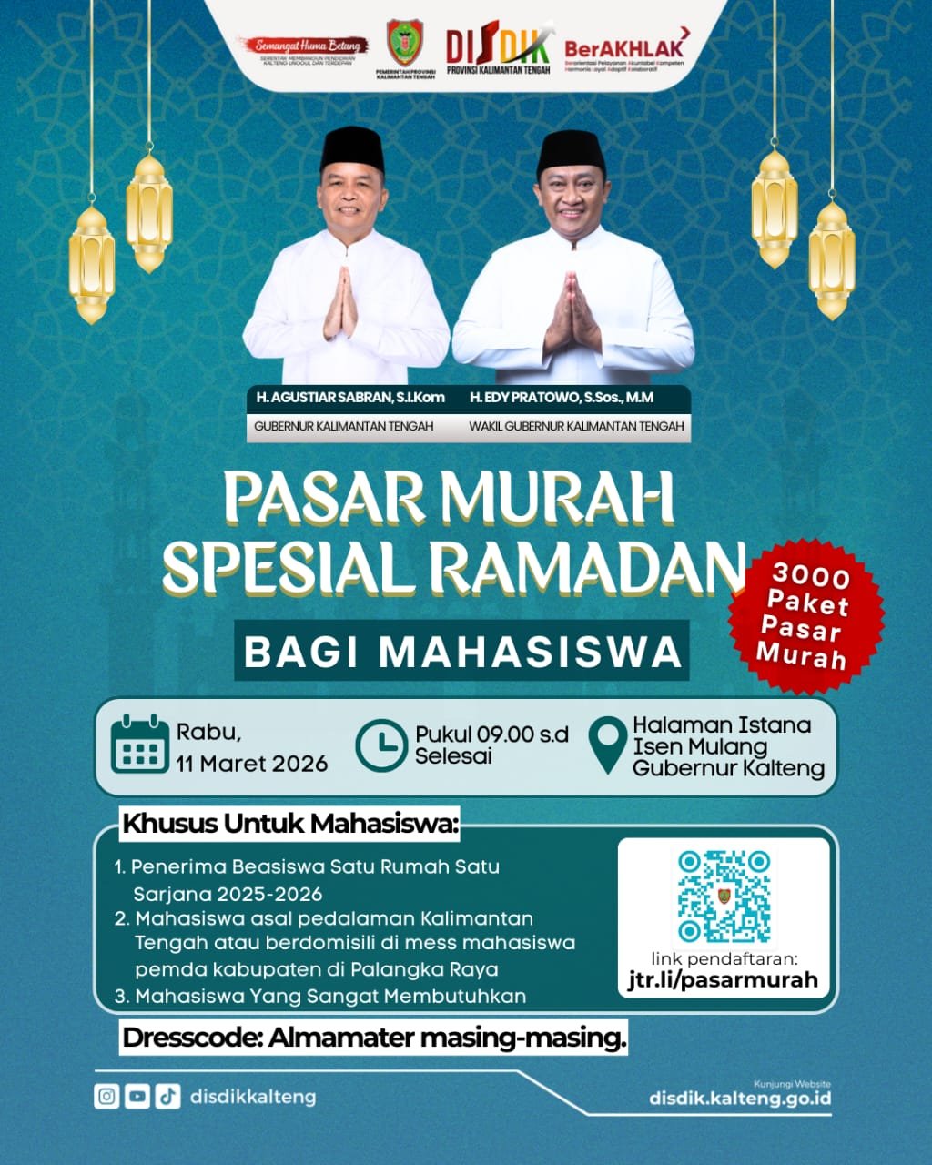 Kabar Gembira bagi Mahasiswa! Pemprov Kalteng Gelar Pasar Murah Ramadan di Istana Isen Mulang Besok