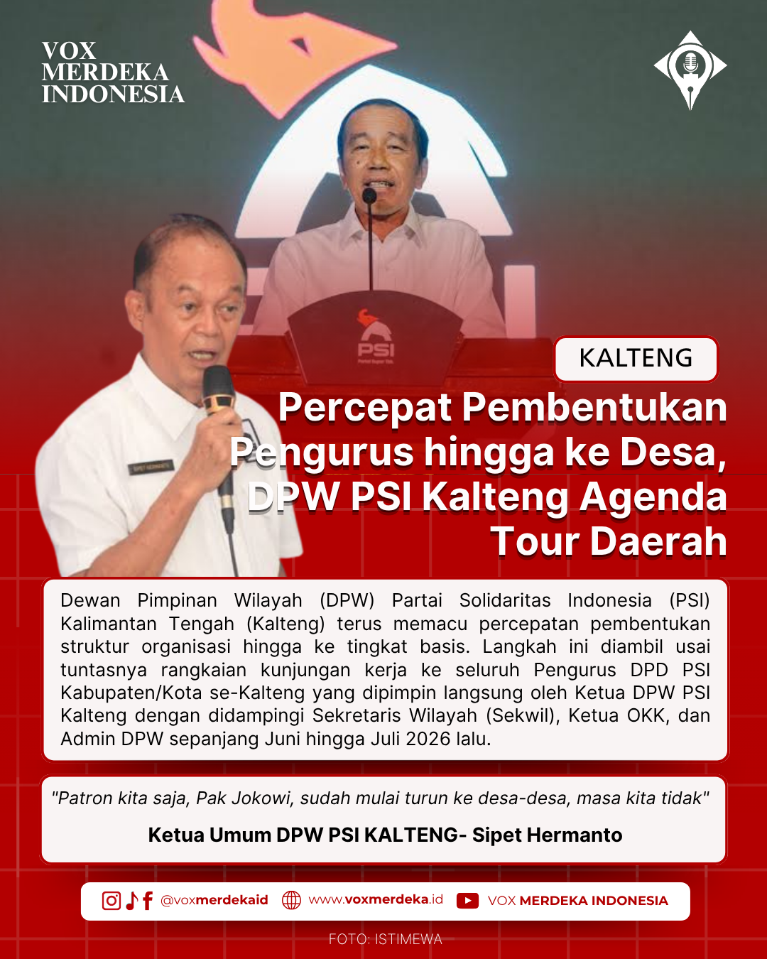 Pacu Konsolidasi Akar Rumput, DPW PSI Kalteng Siap Turunkan Tim Evaluasi dan Agendakan Tour Desa