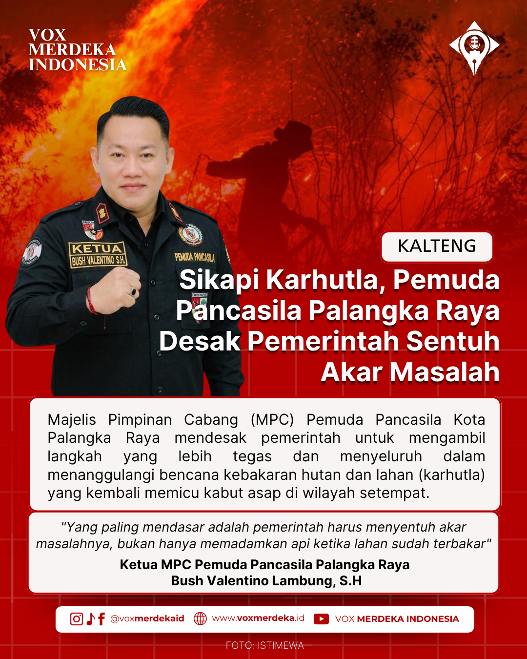 Sikapi Karhutla, Pemuda Pancasila Palangka Raya Desak Pemerintah Sentuh Akar Masalah