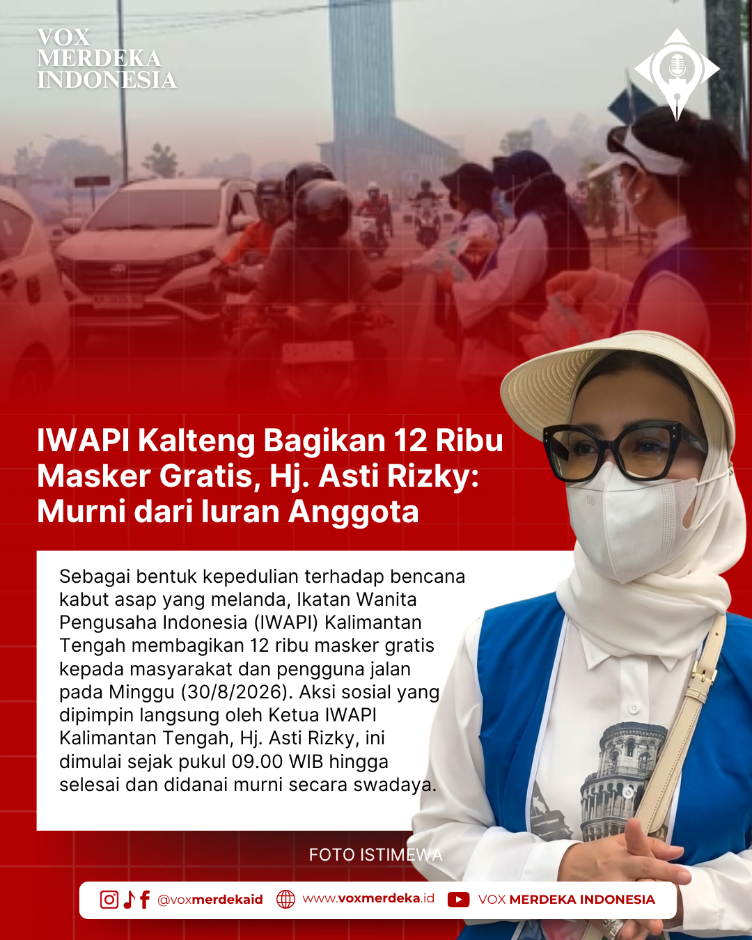 IWAPI Kalteng Bagikan 12 Ribu Masker Gratis, Hj. Asti Rizky: Murni dari Iuran Anggota